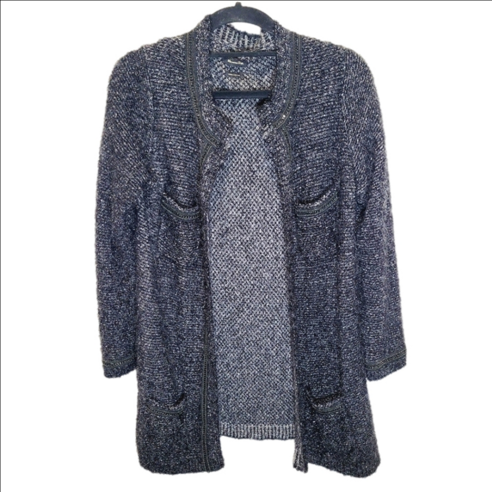 Massimo Dutti metallic fringe open cardigan